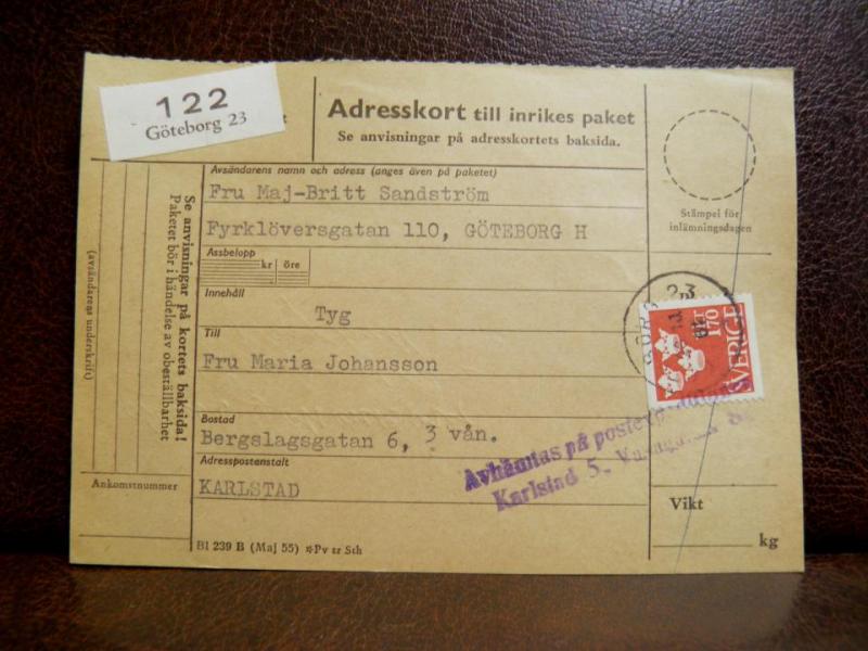 Frimärken på adresskort - stämplat 1961 - Göteborg 23 - Karlstad 