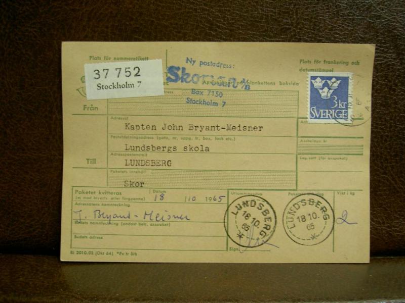 Frimärken  på adresskort - stämplat 1965 - Stockholm 7 - Lundsberg