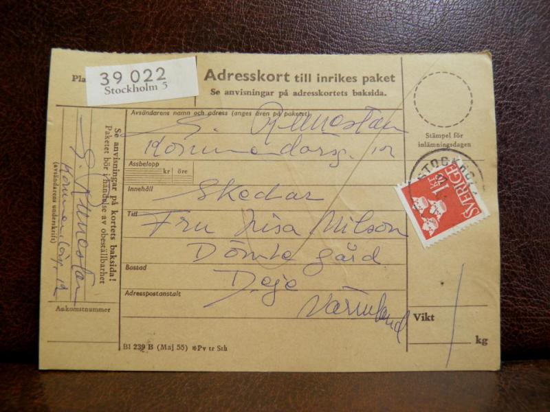 Frimärken på adresskort - stämplat 1961 - Stockholm 5 - Deje 