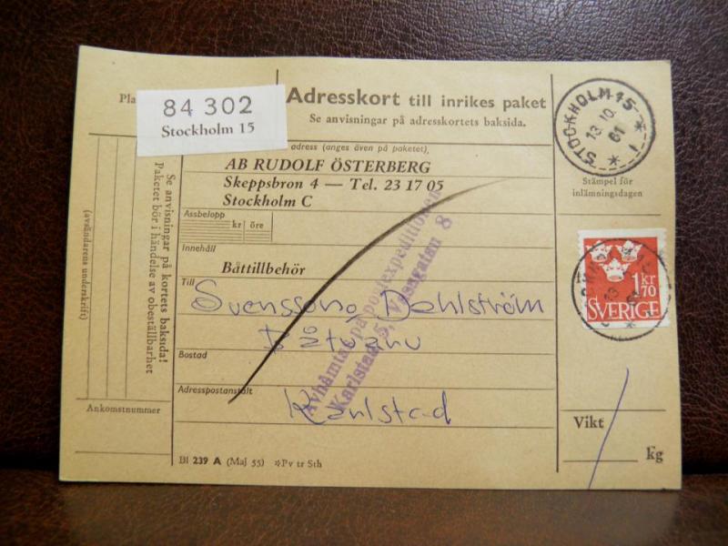 Frimärken på adresskort - stämplat 1961 - Stockholm 15 - Karlstad 
