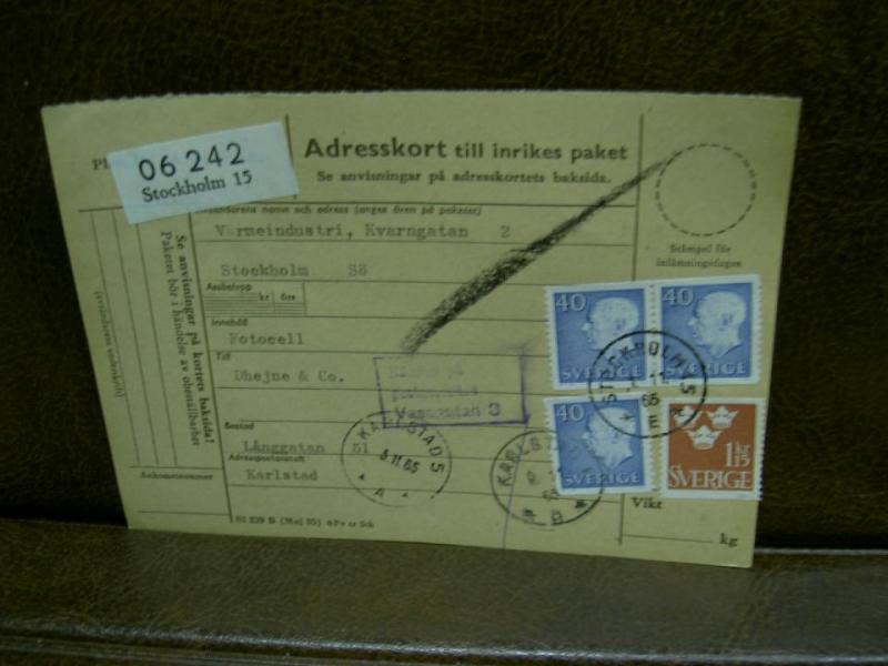 Paketavi med stämplade frimärken - 1965 - Stockholm 15 till Karlstad
