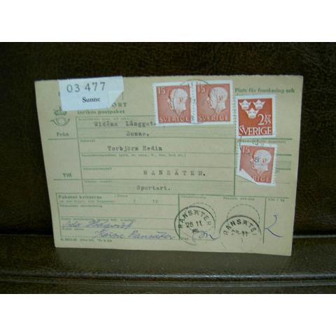 Paketavi med stämplade frimärken - 1965 - Sunne till Ransäter