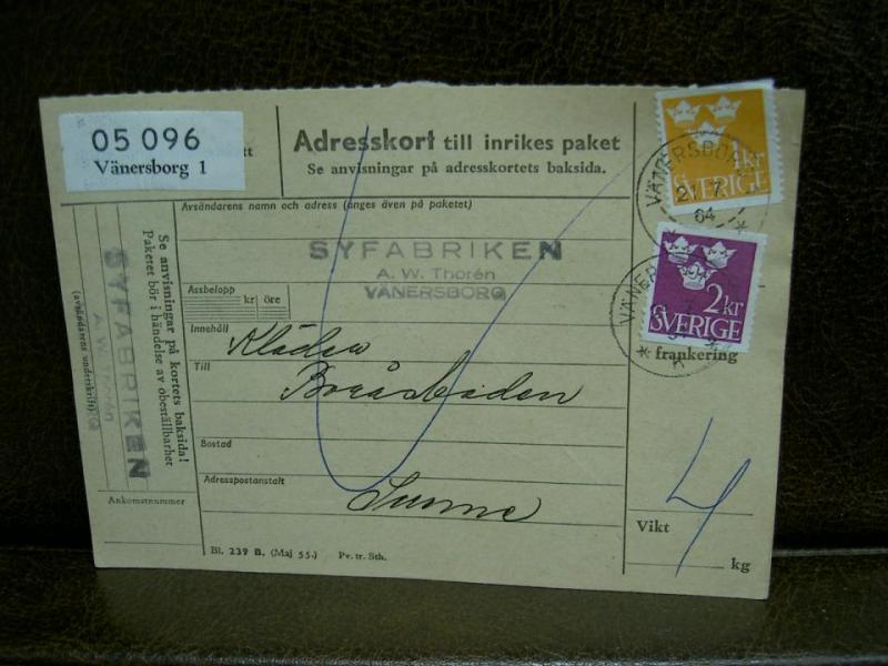 Paketavi med stämplade frimärken - 1964 - Vänersborg 1 till Sunne