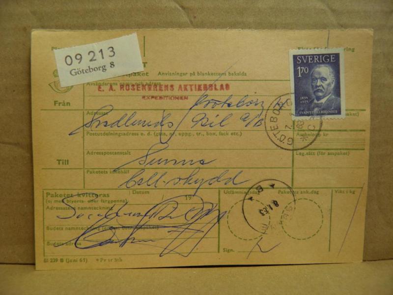 Frimärken  på adresskort - stämplat 1963 - Göteborg 8 - Sunne