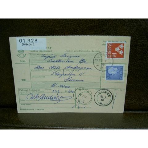 Paketavi med stämplade frimärken - 1964 - Skövde 1 till Sunne