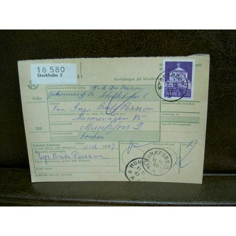 Paketavi med stämplade frimärken - 1967 - Stockholm 3 till Munkfors