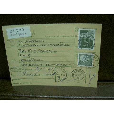 Paketavi med stämplade frimärken - 1965 - Norrköping 3 till Ransäter
