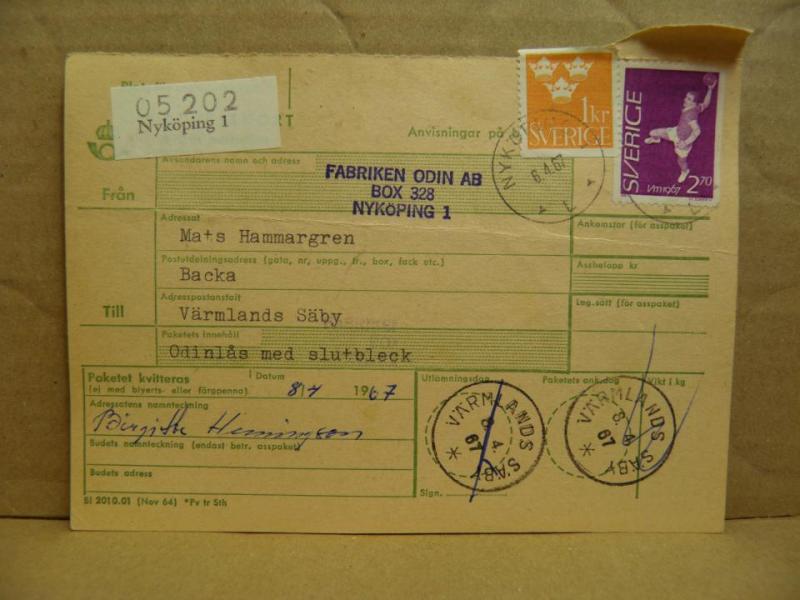 Frimärken på adresskort - stämplat 1967 - Nyköping 1 - Värmlands Säby