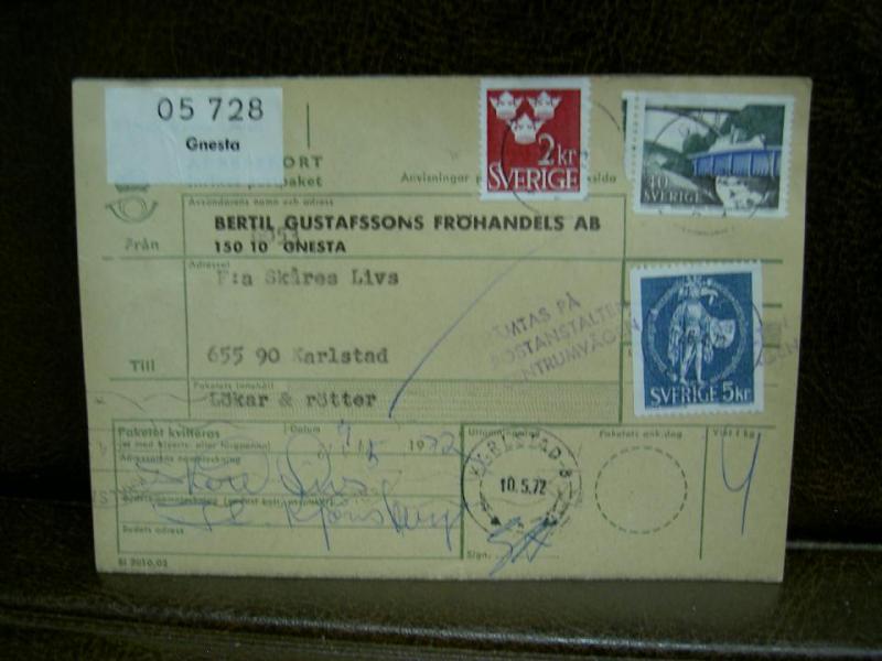 Paketavi med stämplade frimärken - 1964 - Gnesta till karlstad