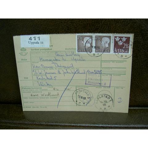 Paketavi med stämplade frimärken - 1965 - Uppsala 11 till Karlstad