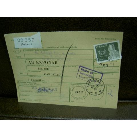Paketavi med stämplade frimärken - 1965 - Hofors 1 till Karlstad