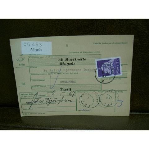 Paketavi med stämplade frimärken - 1967 - Alingsås till Munkfors