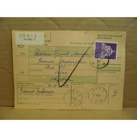 Frimärken på adresskort - stämplat 1967 - Arvika 1 - Väse