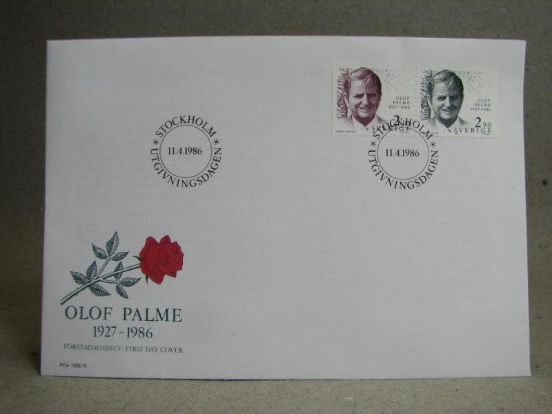 FDC Vinjett Olof Palme 11 4 1986  med fina stämplar och Frimärken