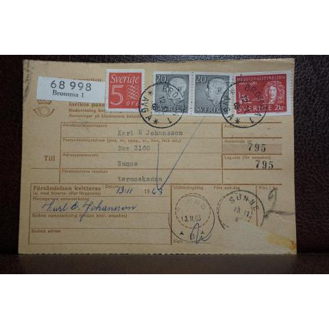 Frimärken  på adresskort - stämplat 1963 - Bromma 1 - Sunne