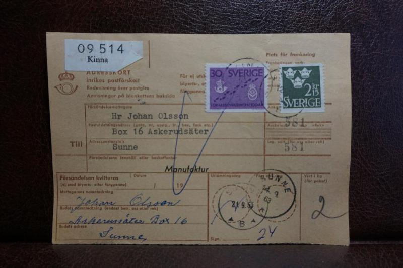 Frimärken på adresskort - stämplat 1963 - Kinna - Sunne