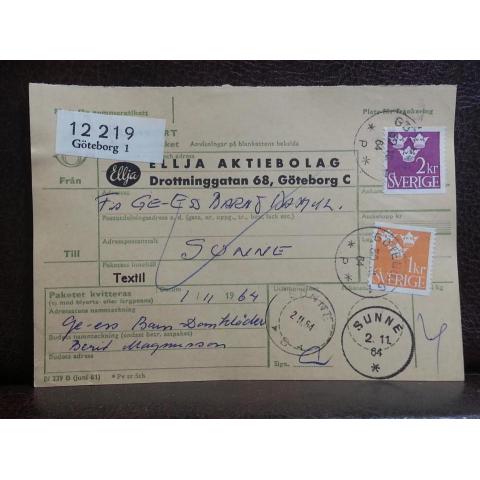 Frimärken på adresskort - stämplat 1964 - Göteborg 1 - Sunne