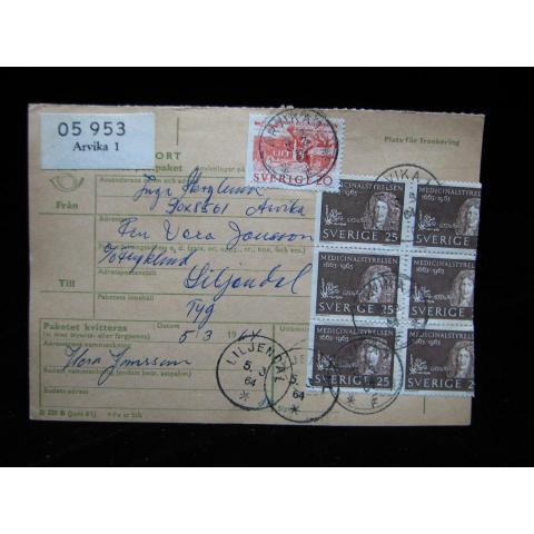 Adresskort med stämplade frimärken - 1964 - Arvika till Liljendal