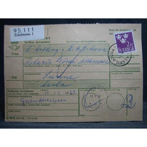 Adresskort med stämplade frimärken - 1964 - Eskilstuna till Sunne