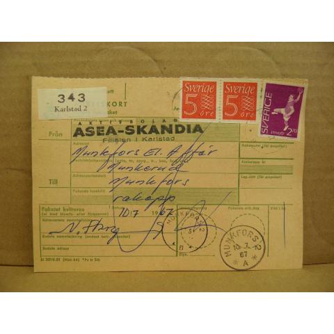 Frimärken på adresskort - stämplat 1967 - Karlstad 2 - Munkfors 2