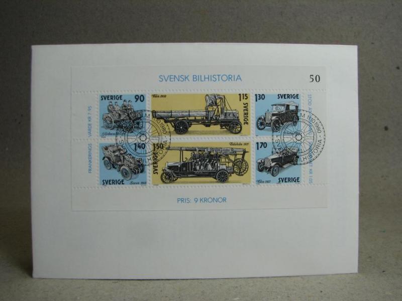 FDC  11/10 1980 Svensk Bilhistoria  = Block 6 frimärken märkt med 50