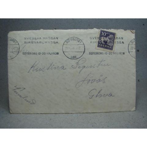 Försändelse med stämplat frimärke -  Göteborg 22/4 1928 - Svenska Mässan 1928