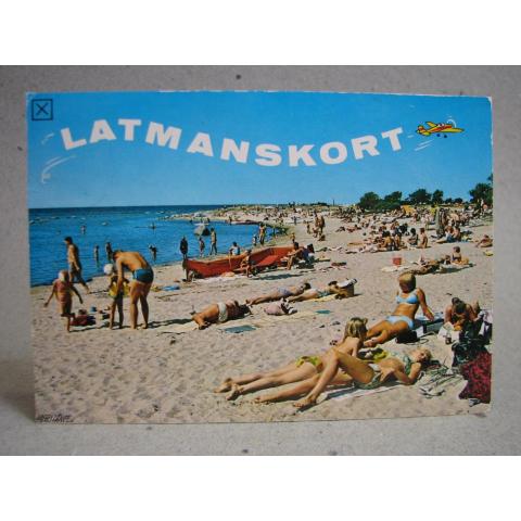 Latmanskort - Folkliv på stranden - Kortet skrivet från Gränna 1978 / Harry Lange