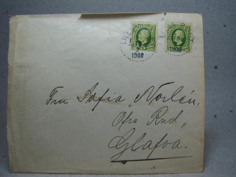 Försändelse med stämplat frimärke -  Lilla Edet 19/2 1908