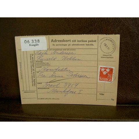 Paketavi med stämplade frimärken - 1961 - Kungälv till Munkfors