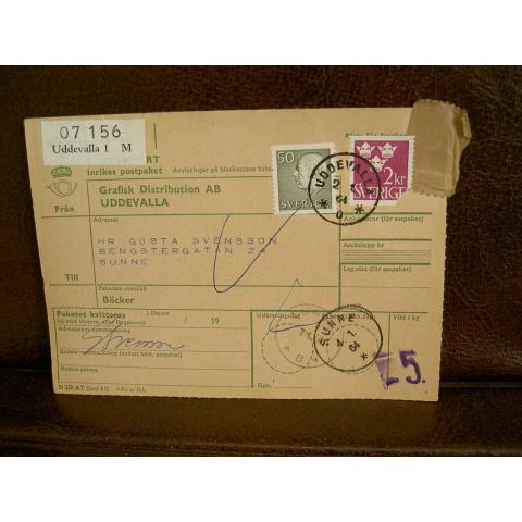 Paketavi med stämplade frimärken - 1964 - Uddevalla till Sunne