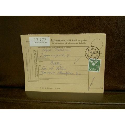 Paketavi med stämplade frimärken - 1961 - Stockholm 19 till Munkfors
