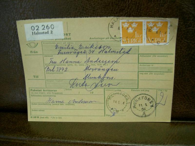 Paketavi med stämplade frimärken - 1964 - Halmstad 2 till Munkfors