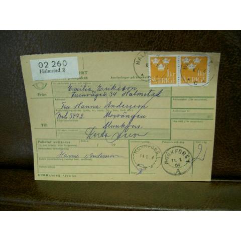 Paketavi med stämplade frimärken - 1964 - Halmstad 2 till Munkfors