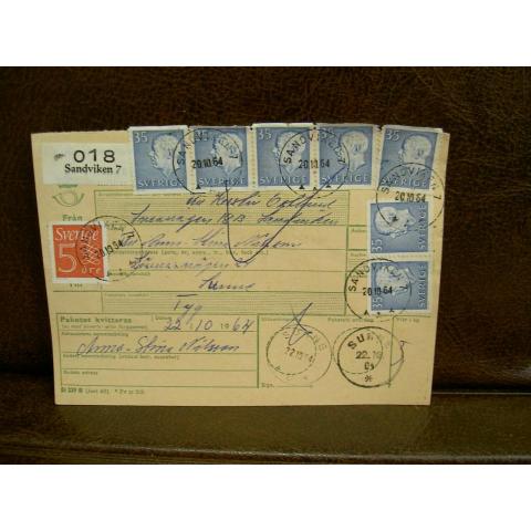 Paketavi med 8 st stämplade frimärken - 1964 - Sandviken 7 till Sunne