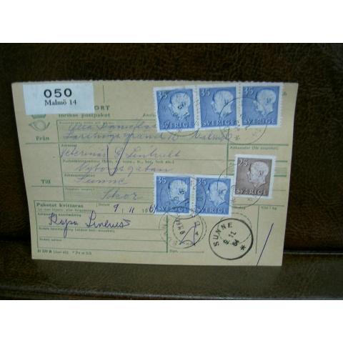 Paketavi med 6 st stämplade frimärken - 1964 -  Malmö 14 till Sunne
