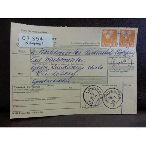 Frimärken  på adresskort - stämplat 1965 - Nyköping 1 - Lundsberg
