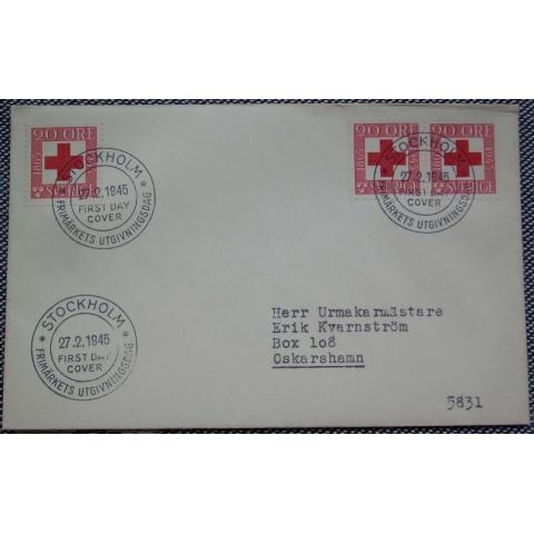 FDC 27/2 1945 Svenska Röda Korset 80 år