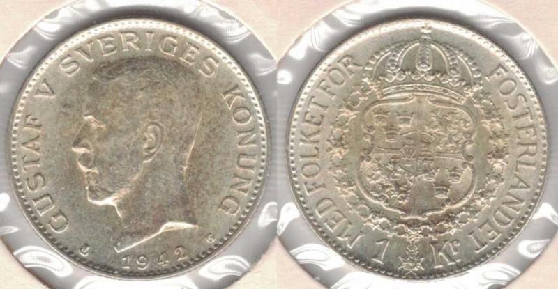 Sverige - 1 krona 1942 Årtal under bild