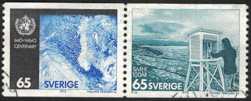 Facit #824SX2 Väderlekstjänsten 100 år, 65 öre blå/svart/blågrön