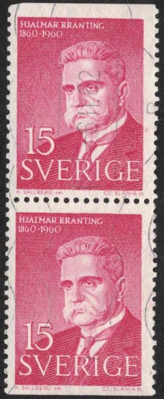Facit #519BB Hjalmar Branting, 15 öre röd