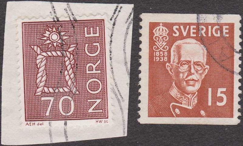 Ett norskt och ett svenskt frimärke