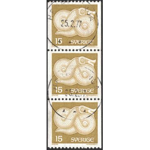 Facit #971 LYX / PRAKTstämplat 3-strip HERRLJUNGA 25.2.77