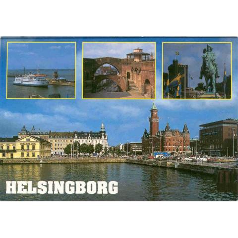 HELSINGBORG, Flerbildskort med bl a inre hamnen, obeg. A6-kort