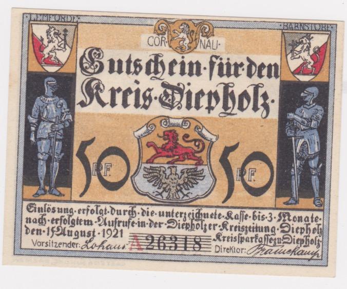 Tyskland, Diepholz, Notgeld-nödmynt 50 pf 1921