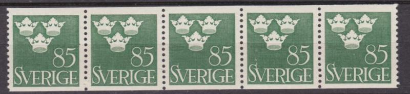 F 291, 85 öre Tre kronor i postfriskt 5-strip