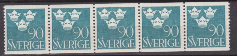 F 292, 90 öre Tre kronor i postfriskt 5-strip