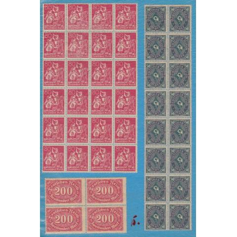 1 sida postfriska frimärken  från inflationstiden 1920-3 i arkdelar.