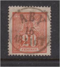 F 16, 20 öre Liggande Lejon vacker stämplad Åby 16.11 1867