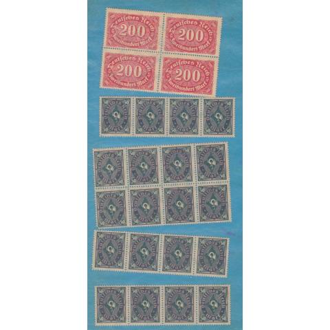 1 sida posfriska inflationsmärken 1920-3-talet i block/ strips.