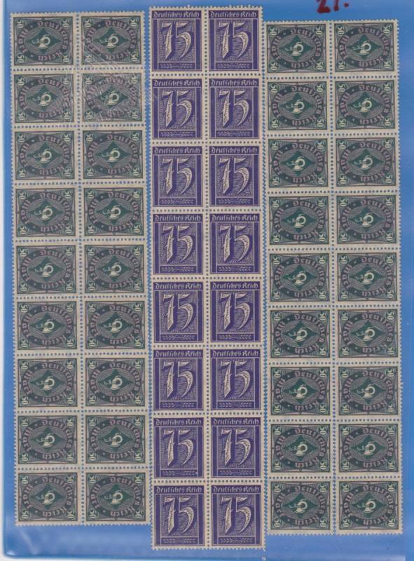 1 sida posfriska inflationsmärken 1920-3-talet i block/ strips.